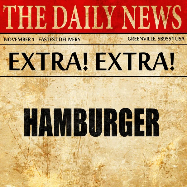 Délicieux signe de hamburger, texte de l'article de journal — Photo