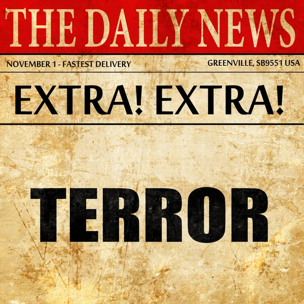 Терор, текст статті газети — стокове фото