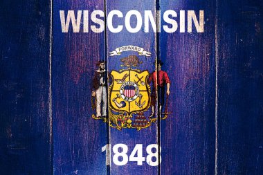 Vintage wisconsin bayrak grunge ahşap panel