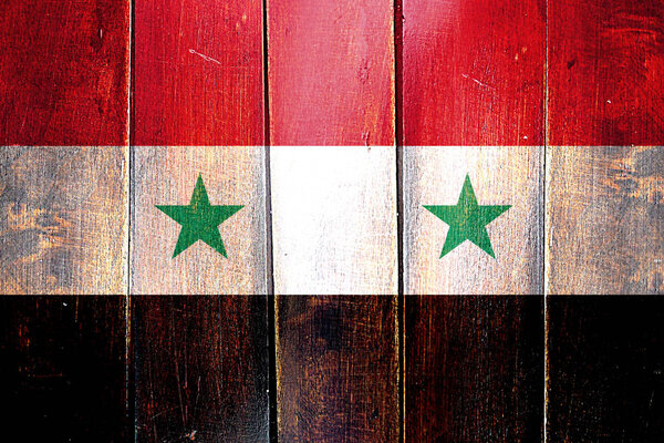 Vintage Syria  flag on grunge wooden panel