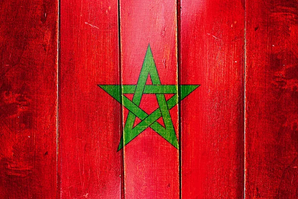 Vintage Morocco  flag on grunge wooden panel — Stock Photo, Image