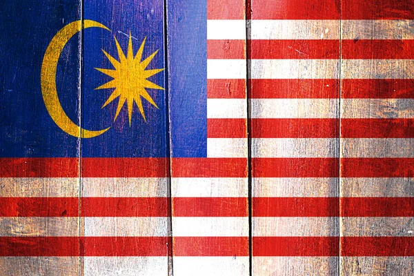 그런 지 나무 패널에 빈티지 말레이시아 국기 — 스톡 사진