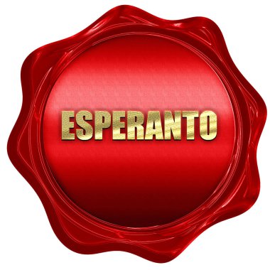Esperanto, 3d render, kırmızı mum damga metni ile
