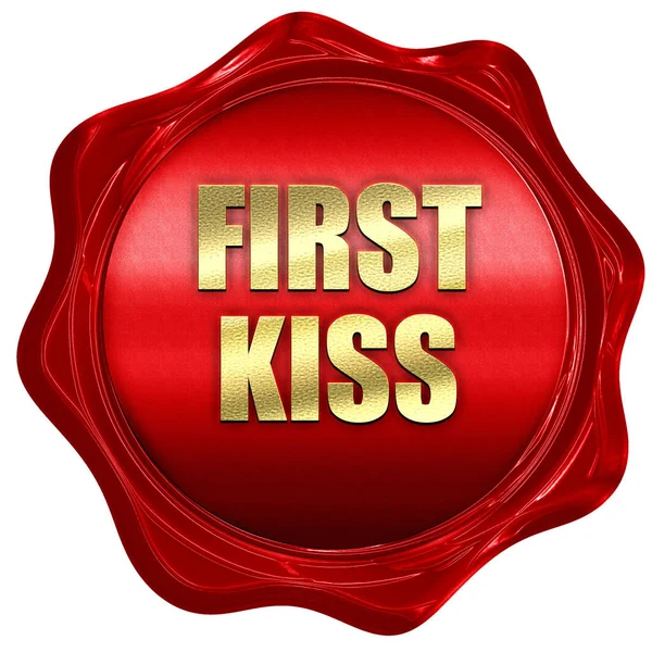 Ilk öpücük, 3d render, kırmızı mum damga metni ile — Stok fotoğraf