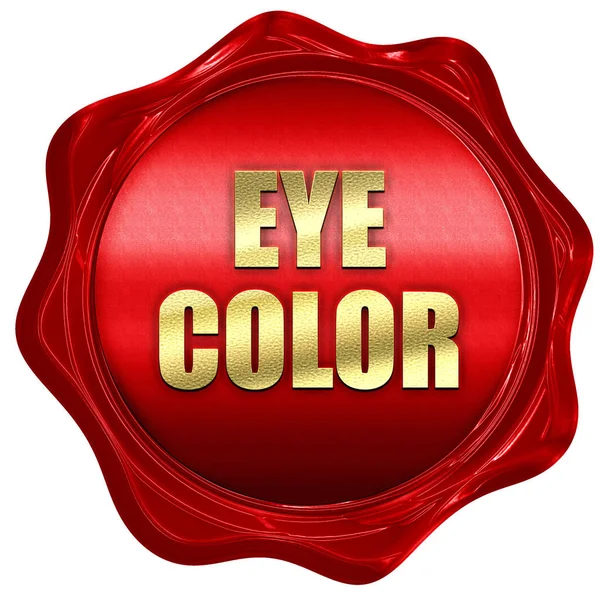 Color de ojos, representación 3D, sello de cera roja con texto — Foto de Stock