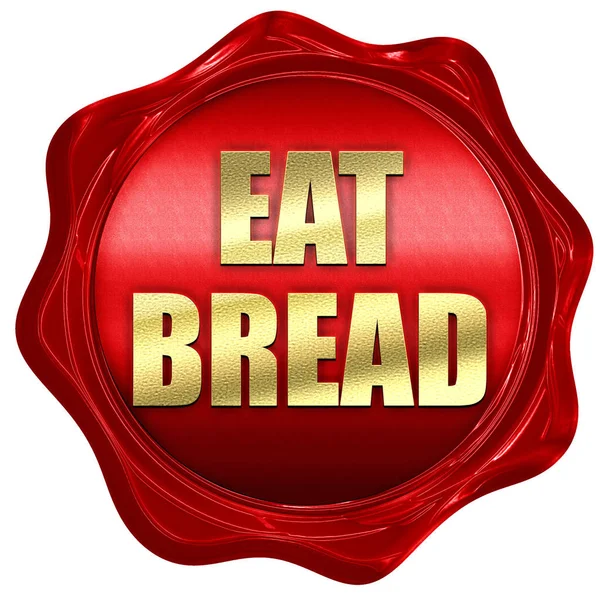 Comer pão, renderização 3D, selo de cera vermelha com texto — Fotografia de Stock