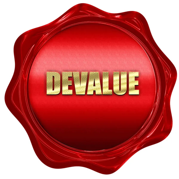 Devaluación, renderizado 3D, sello de cera roja con texto —  Fotos de Stock