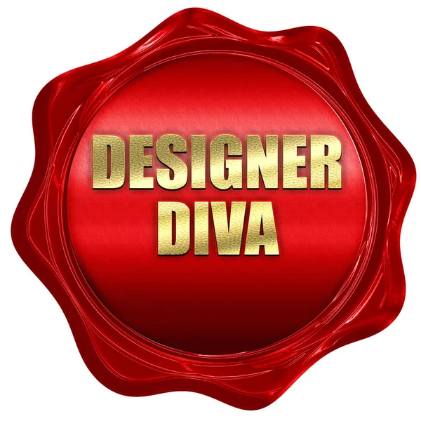 Designer-Diva, 3D-Rendering, roter Wachsstempel mit Text — Stockfoto