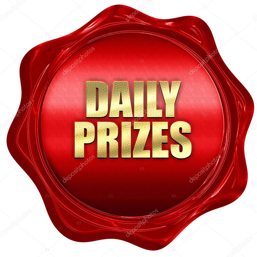 daily prizes, 3D rendering, red wax stamp with text