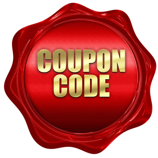 Coupon code, 3D rendering, red wax stamp with text — Stock Photo, Image