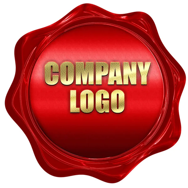 Logotipo de la empresa, representación 3D, sello de cera roja con texto —  Fotos de Stock