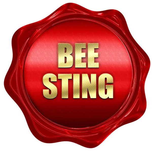Picadura de abeja, representación 3D, sello de cera roja con texto —  Fotos de Stock