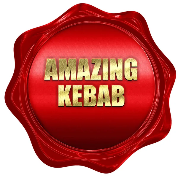 Kebab incrível, renderização 3D, selo de cera vermelha com texto — Fotografia de Stock