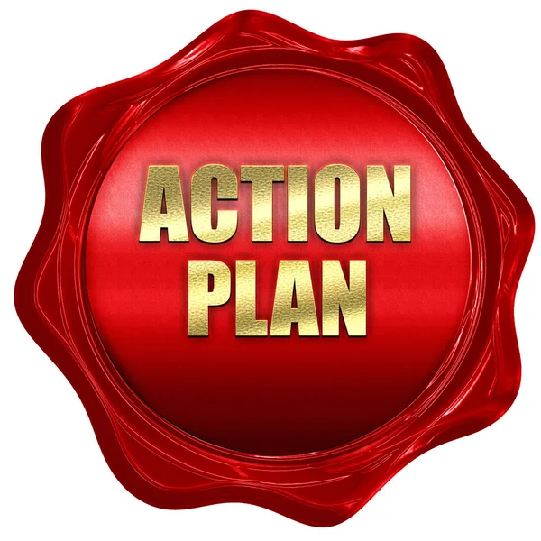 Aktionsplan, 3D-Rendering, roter Wachsstempel mit Text — Stockfoto