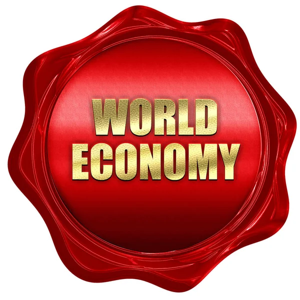 Economía mundial, representación 3D, sello de cera roja con texto —  Fotos de Stock