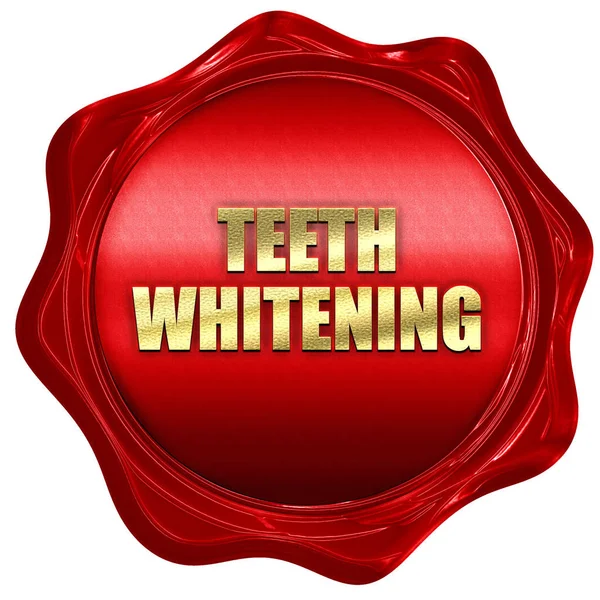 Teeth whitening, 3D rendering, red wax stamp with text — Stock Photo, Image