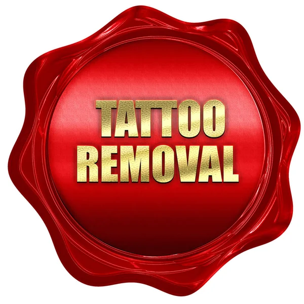 Remoção de tatuagem, renderização 3D, selo de cera vermelha com texto — Fotografia de Stock
