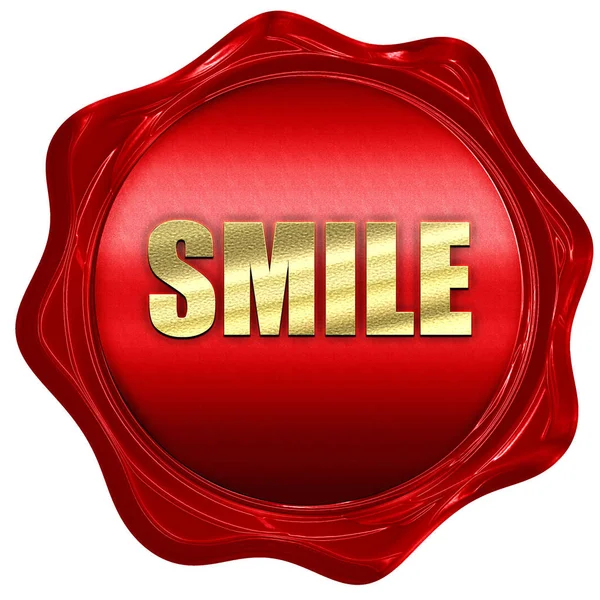 Sonrisa, representación 3D, sello de cera roja con texto — Foto de Stock