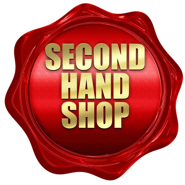 Tienda de segunda mano, representación 3D, sello de cera roja con texto —  Fotos de Stock