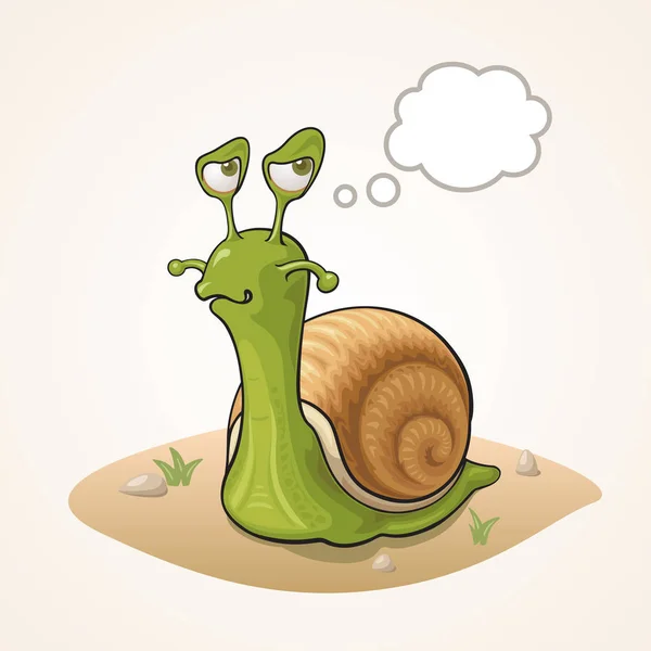 Lindo caracol de dibujos animados pensando en el suelo — Archivo Imágenes Vectoriales