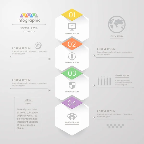 Modelo de design de infográficos com ícones de negócios, diagra de processo — Vetor de Stock