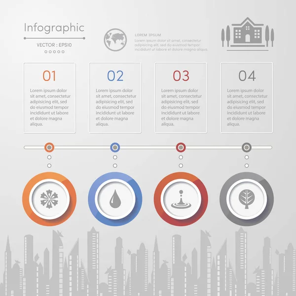 Plantilla de diseño de infografías con iconos de negocios, diagra de proceso — Vector de stock