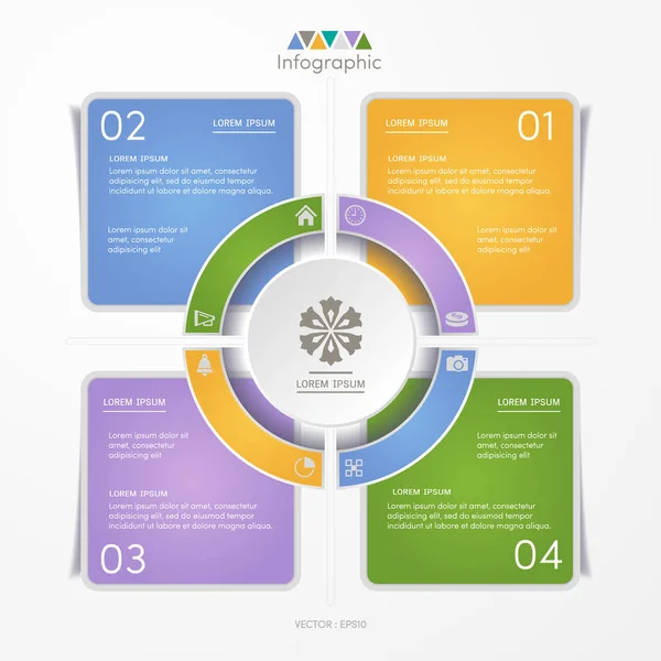 Modello di progettazione infografica con icone, diagramma di processo, vettore — Vettoriale Stock