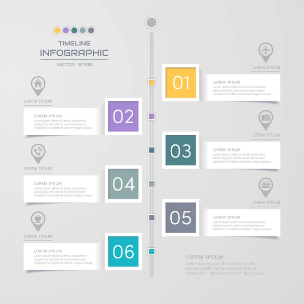 Tijdlijn infographics ontwerpsjabloon met pictogrammen, proces diagra — Stockvector