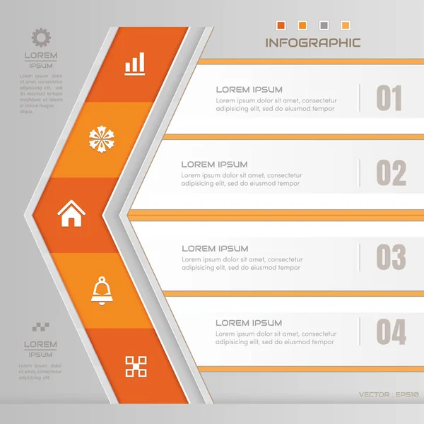 Infografica Freccia modello di design con icone di business, processo — Vettoriale Stock