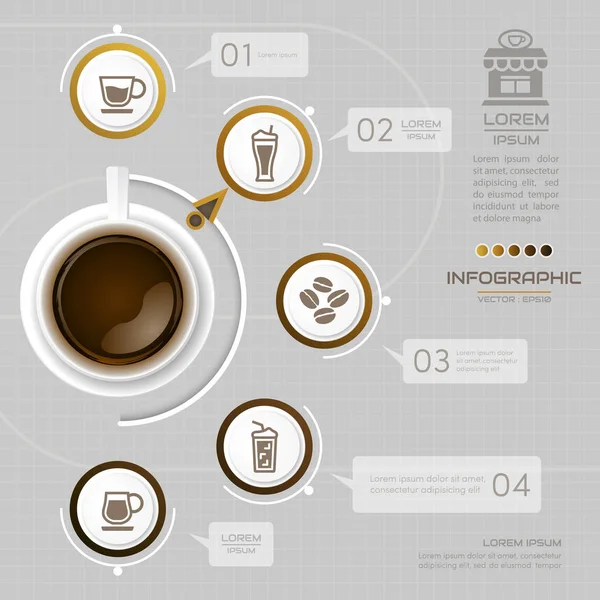 Infografica Modello di design del caffè con icone, diagramma di processo , — Vettoriale Stock