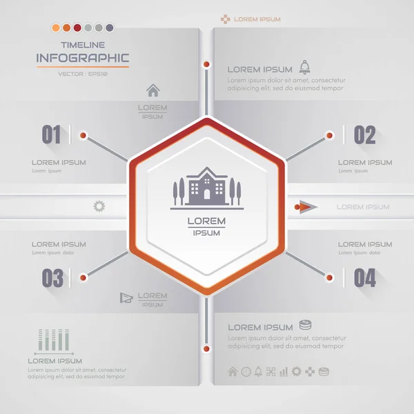 Infografik Sechseck-Design-Vorlage mit Symbolen, Prozessdiagramm — Stockvektor