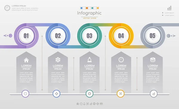 Modèle de conception d'infographies avec icônes, diagramme de processus, vecteur — Image vectorielle