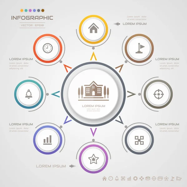 Modèle de conception d'infographies avec icônes, diagramme de processus, vecteur — Image vectorielle