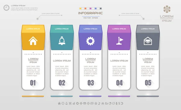 Plantilla de diseño de infografías con iconos, diagrama de proceso, vector — Archivo Imágenes Vectoriales