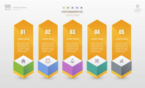 Modello di progettazione infografica con icone, diagramma di processo, vettore — Vettoriale Stock