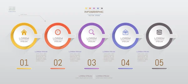 Modèle de conception d'infographies avec icônes, diagramme de processus, vecteur — Image vectorielle