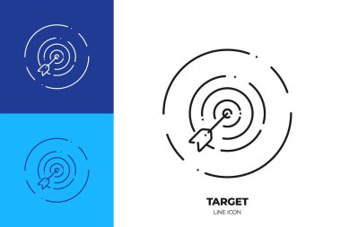 Hedef çizgisi sanat vektör simgesi. Dart tahtasının ana sembolü. İnce vuruştan yapılmış başarı stratejisi çizelgesi. Arkaplanda izole.