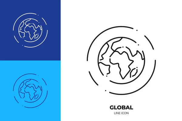 Globe Line Art Vector Icon Outline Symbol World Planet Earth — Stock Vector