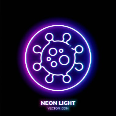 Virüs hücresi neon ışık çizgisi sanat ikonu. Mikropun ana sembolü. İnce felçten yapılmış bir resim enfeksiyonu. Arkaplanda izole.