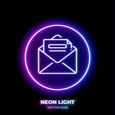 Neon ışıklı çizgi resim ikonu. E-postanın ana simgesi. İnce felçten yapılmış bir resim mesajı. Arkaplanda izole.