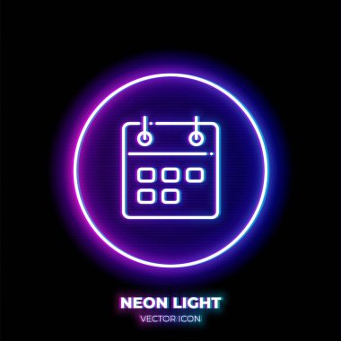 Takvim neon ışık çizgisi sanat vektör simgesi. Hatırlatmanın ana sembolü. İnce felçten yapılmış bir resim çizelgesi. Arkaplanda izole.