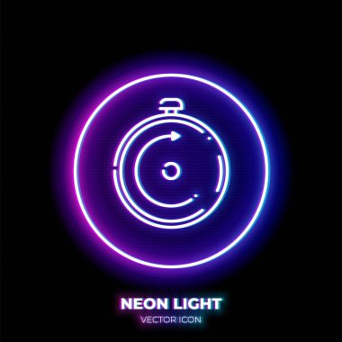 Neon ışık çizgisi resim ikonunu durdur. Zaman kronometresinin ana simgesi. İnce vuruştan yapılmış bir piktogram. Arkaplanda izole.