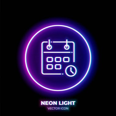 Takvim neon ışık çizgisi sanat vektör simgesi. Olay anımsatıcısının ana simgesi. İnce felçten yapılmış bir resim çizelgesi. Arkaplanda izole.