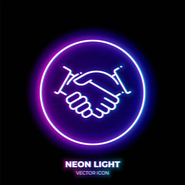 Handshake Neon Luz Linha Arte Vetor Ícone Símbolo Acordo Pictograma —  Vetores de Stock