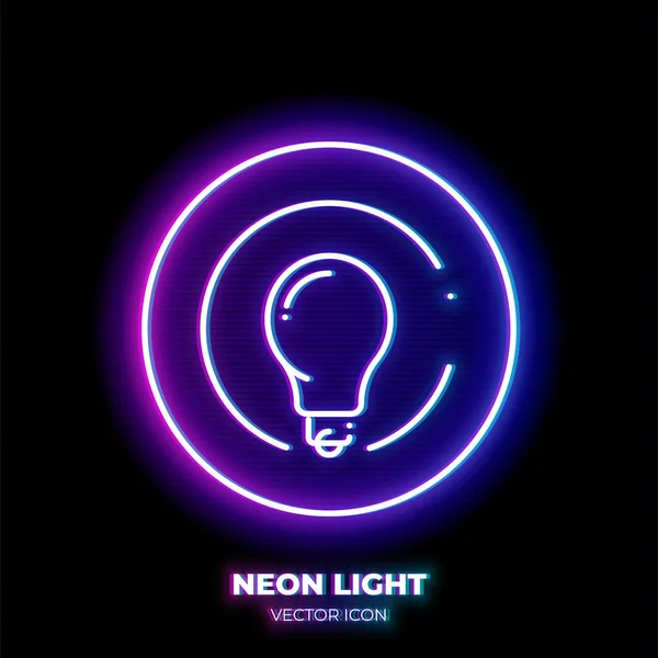 Lightbulb Neon Light Line Art Vector Icon Outline Symbol Lamp — Stock Vector
