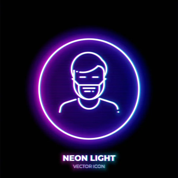 Homem Máscara Médica Neon Luz Linha Arte Vetor Ícone Esboço —  Vetores de Stock