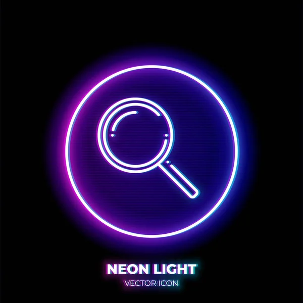 Lupa Vidro Neon Luz Linha Arte Vetor Ícone Esboço Símbolo —  Vetores de Stock