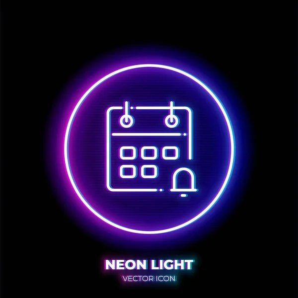 Calendário Neon Luz Linha Arte Vetor Ícone Esboço Símbolo Lembrete — Vetor de Stock