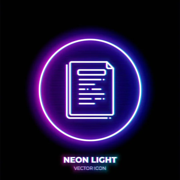 Documento Negócios Neon Light Line Art Vector Icon Símbolo Esboço — Vetor de Stock