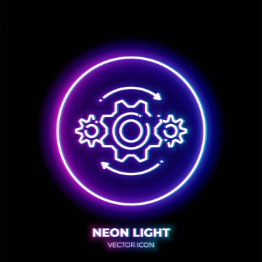 Vites neon ışık çizgisi sanat ikonu. Makine motorunun ana simgesi. İnce felçten yapılmış sanayi görüntüleme. Arkaplanda izole.